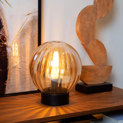 Lucide MONSARAZ - Tafellamp - Ø 25 cm - 1xE27 - Amber - sfeer 1